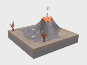 low poly cartoon volcano scene 3D Model