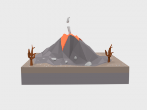 low poly cartoon volcano scene Modèle 3D