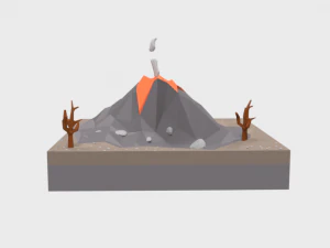 low poly cartoon volcano scene 3D Model