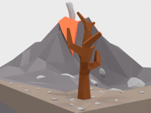 low poly cartoon volcano scene 3D Model