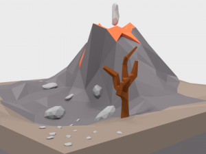 low poly cartoon volcano scene Modèle 3D