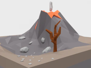 low poly cartoon volcano scene 3D Model