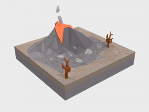low poly cartoon volcano scene Modèle 3D
