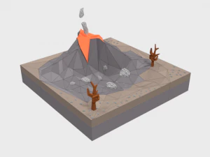 low poly cartoon volcano scene 3D Model