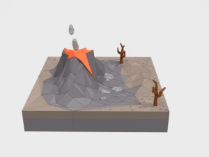 low poly cartoon volcano scene 3D Model