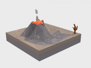 low poly cartoon volcano scene Modèle 3D