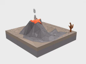 low poly cartoon volcano scene 3D Model