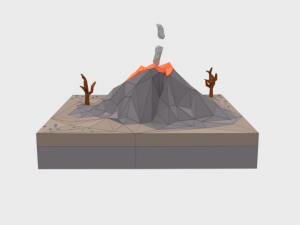 low poly cartoon volcano scene Modèle 3D