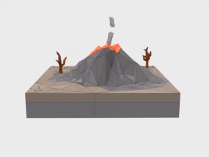 low poly cartoon volcano scene 3D Model