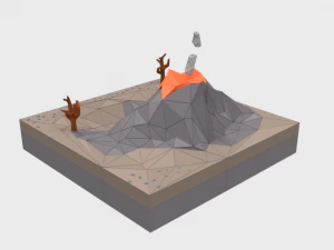 low poly cartoon volcano scene 3D Model