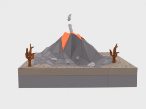 low poly cartoon volcano scene 3D Model