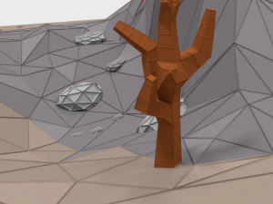 low poly cartoon volcano scene 3D Model