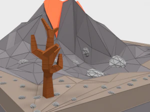 low poly cartoon volcano scene 3D Model