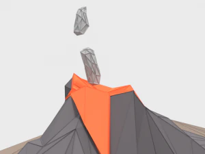 low poly cartoon volcano scene 3D Model