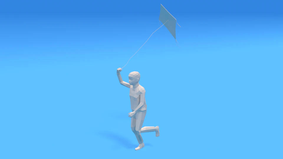 low poly kid running with a kite 3D Model .c4d .max .obj .3ds .fbx .stl .blend 