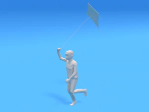 연을 들고 달리는 로우 폴리 아이 3D 모델