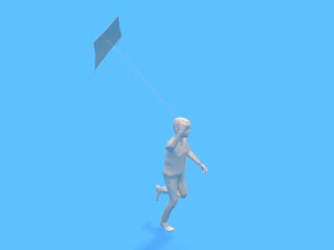 low poly kid running with a kite 3D Model