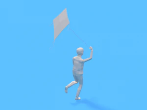 low poly kid running with a kite 3D Model