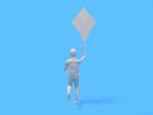 low poly kid running with a kite 3D Model