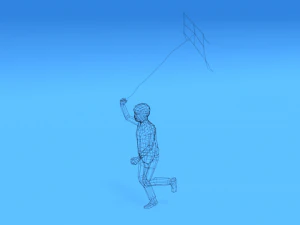 low poly kid running with a kite 3D Model