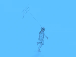 low poly kid running with a kite 3D Model