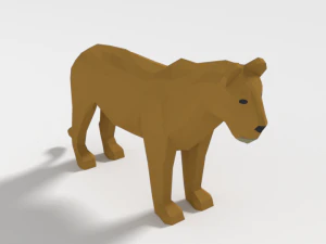 low poly cartoon female lion 3D Model
