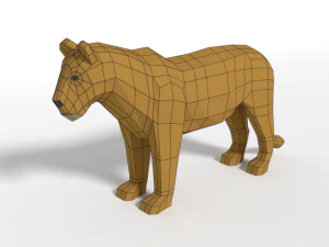 low poly cartoon female lion 3D Model