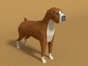 low poly cartoon boxer dog 3D Model