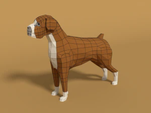 low poly cartoon boxer dog 3D Model