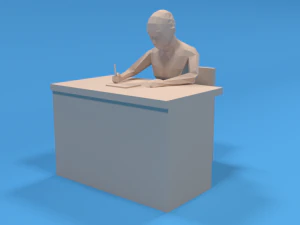 low poly kid sitting and writing 3D Model
