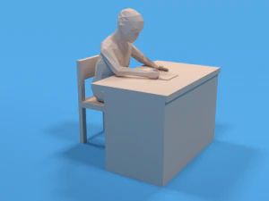 low poly kid sitting and writing 3D Model