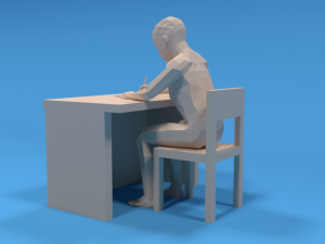 low poly kid sitting and writing 3D-Modell