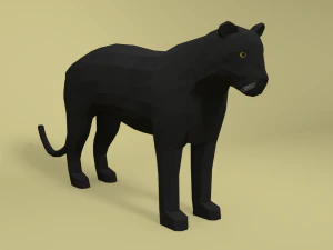 low poly cartoon black panther 3D Model