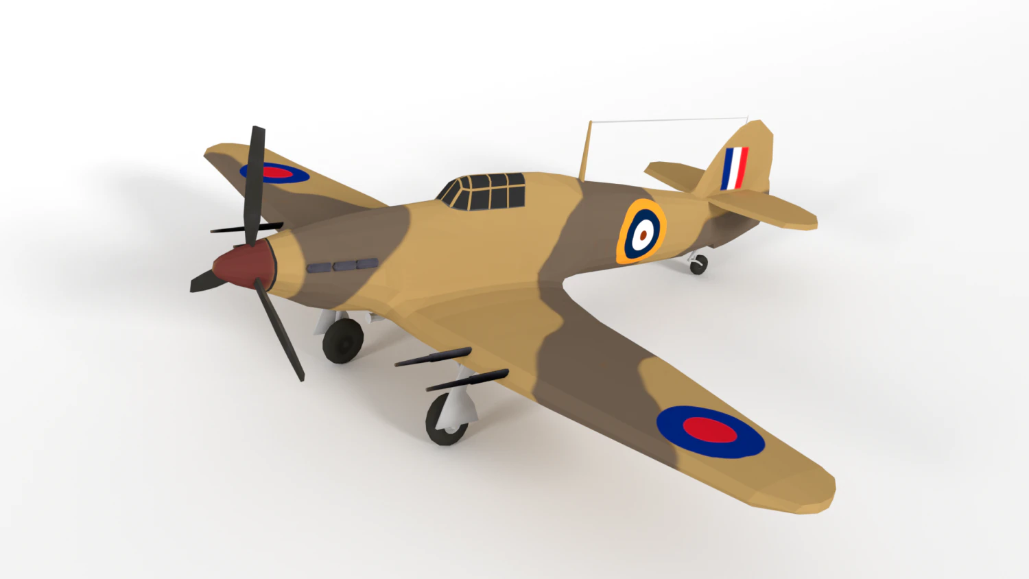 low poly hawker hurricane mk iic ww2 airplane 3D Model .c4d .max .obj .3ds .fbx .stl .blend 