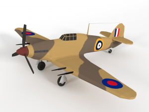 low poly hawker hurricane mk iic ww2 airplane 3D Model
