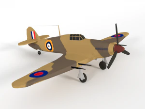 low poly hawker hurricane mk iic ww2 airplane 3D Model