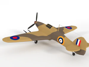 low poly hawker hurricane mk iic ww2 airplane 3D Model