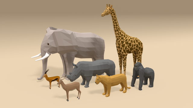 low poly cartoon african animals collection 3Dモデル .c4d .max .obj .3ds .fbx .stl .blend 