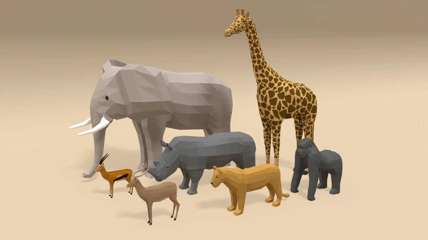 low poly cartoon african animals collection 3D Model .c4d .max .obj .3ds .fbx .stl .blend 