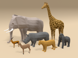 low poly cartoon african animals collection 3D Model