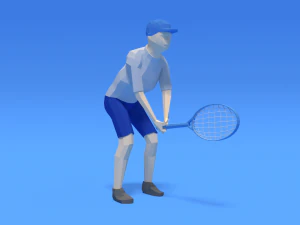 low poly kid playing tennis 3D Model