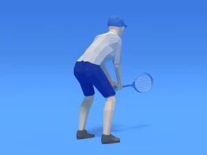 low poly kid playing tennis 3D Model