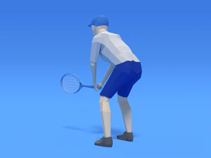 low poly kid playing tennis 3D Model