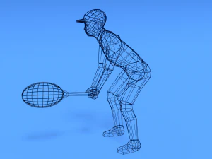low poly kid playing tennis 3D Model