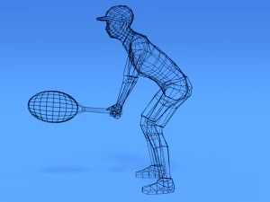low poly kid playing tennis 3D Model