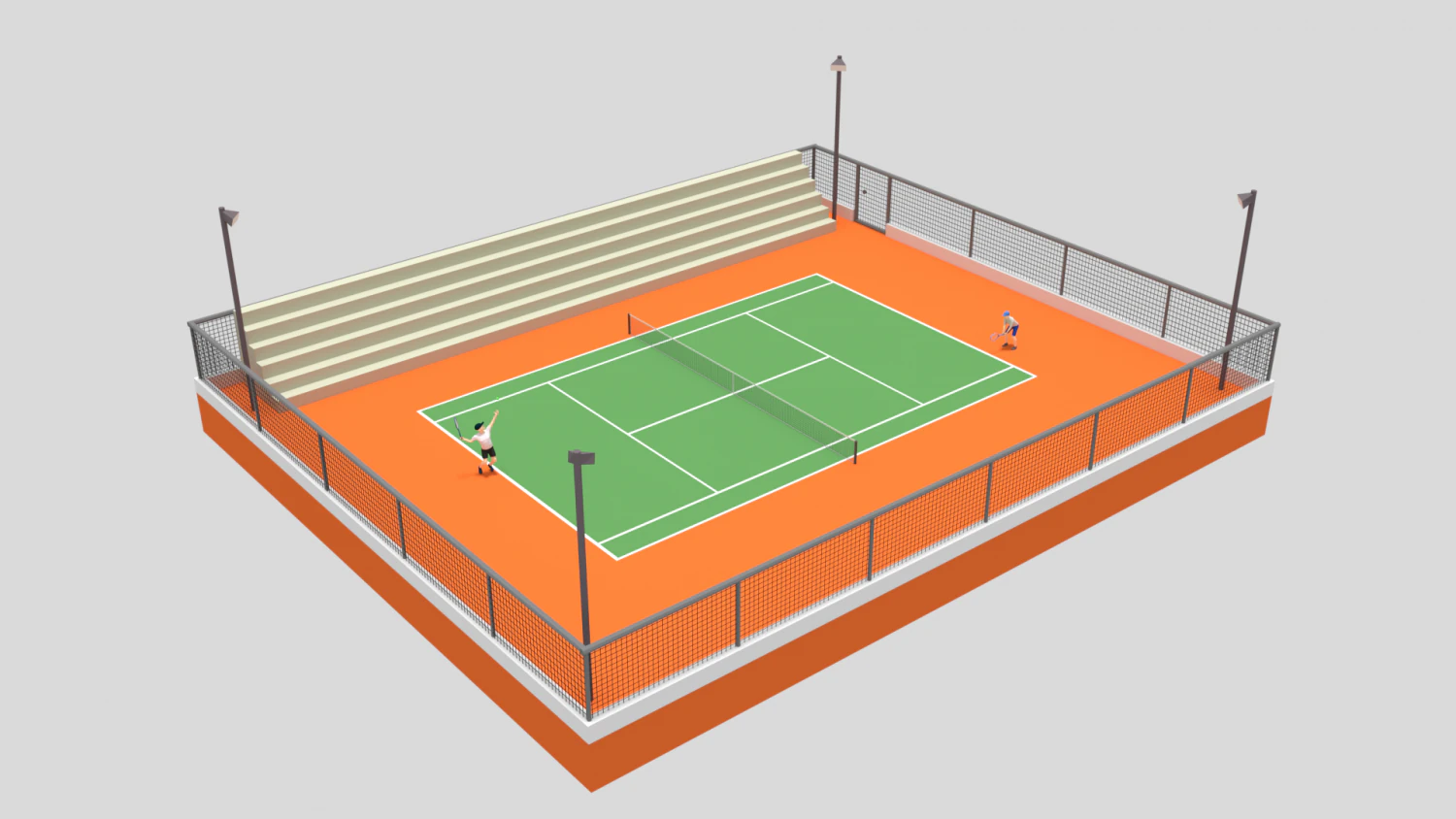 cartoon tennis court scene 3D Model .c4d .max .obj .3ds .fbx .stl .blend 