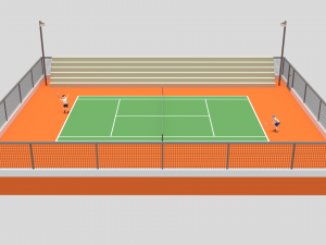 cartoon tennis court scene Modèle 3D