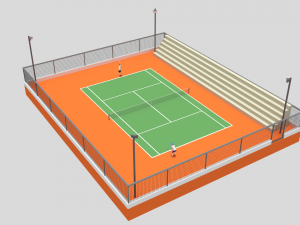 cartoon tennis court scene Modèle 3D