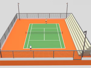 cartoon tennis court scene 3D Model