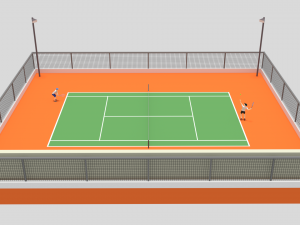 cartoon tennis court scene Modèle 3D